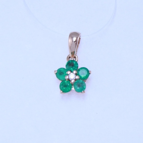 Подвеска из красного золота с изумрудами и бриллиантом